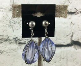 Dangle Earrings Large Translucent Blue Wire Wrapped Beads Fashion - $7.91