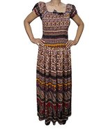 Mogul Interior Womens Boho Dress Printed Smocked Waist Gypsy Beach Fasti... - £18.82 GBP