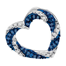 10k White Gold Round Blue Color Enhanced Diamond Heart Love Fashion Pendant 1/6 - $139.00