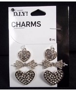 Cousin DIY silver tone rhinestone CHARMS hearts bows locks 6 pcs NEW - $6.18