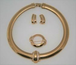 Avon Centennial Gold Tone Crystal Omega Necklace, Brooch & Pierced Earrings J421 - $68.00
