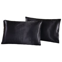 Set of 2 Romantic Rich Black Soft Solid Satin Standard Pillowcases for H... - $8.90