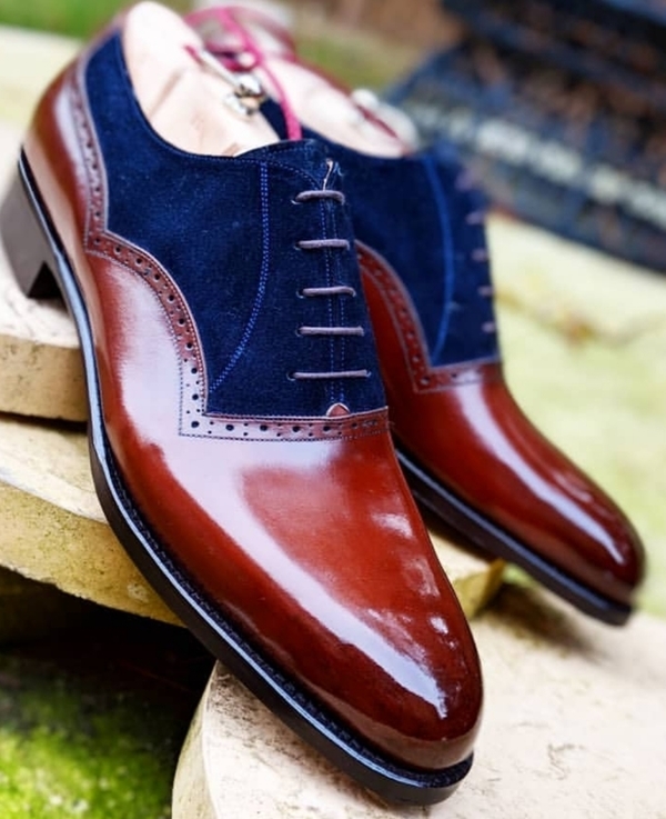 Handmade Burgundy Half Brogue Leather Shoes,Men Formal Cap Toe Dress Tuxedo Shoe