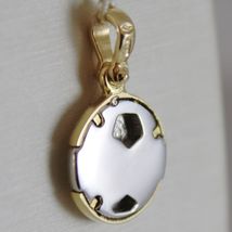 SOLID 18K WHITE & YELLOW GOLD SOCCER BALL PENDANT, SATIN CHARMS, MADE IN ITALY image 3