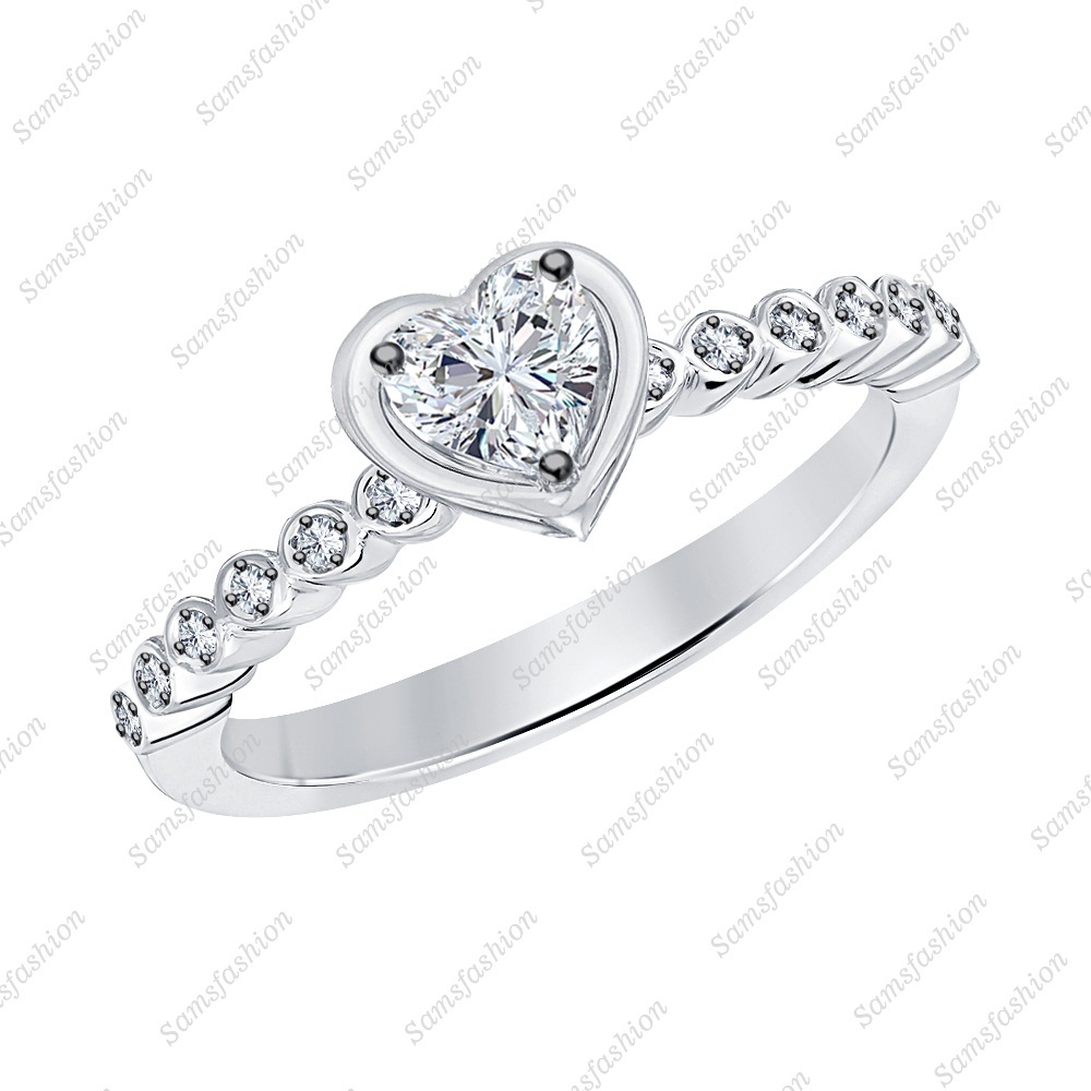 Women's Heart Shaped White Diamond 14k White Gold Over 925 Anniversary Band Ring