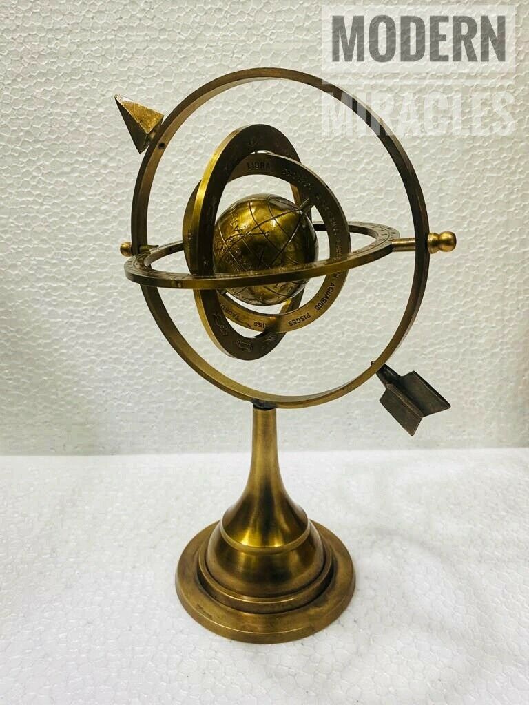 12" Brass Armillary Sphere with Arrow Nautical Maritime Astrolabe Globe