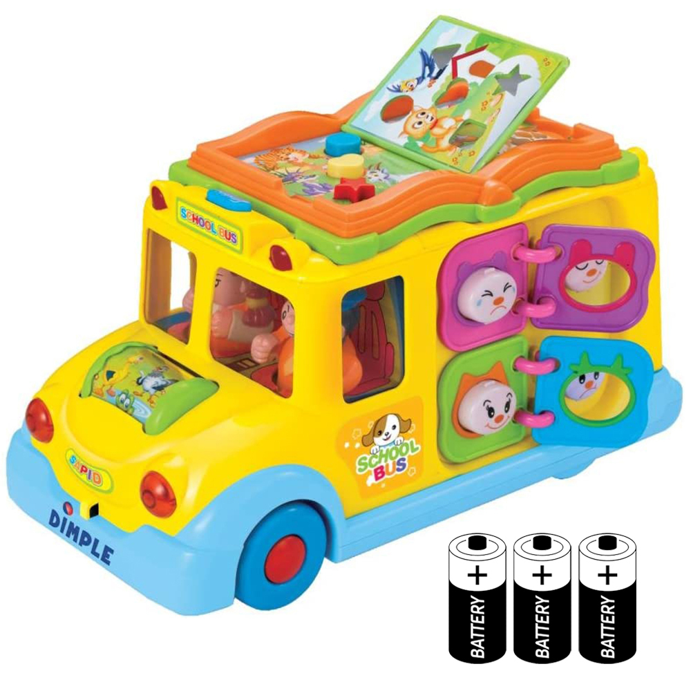 Dimple Interactive School Bus Toy w Flashing Lights & Battries Included for kids