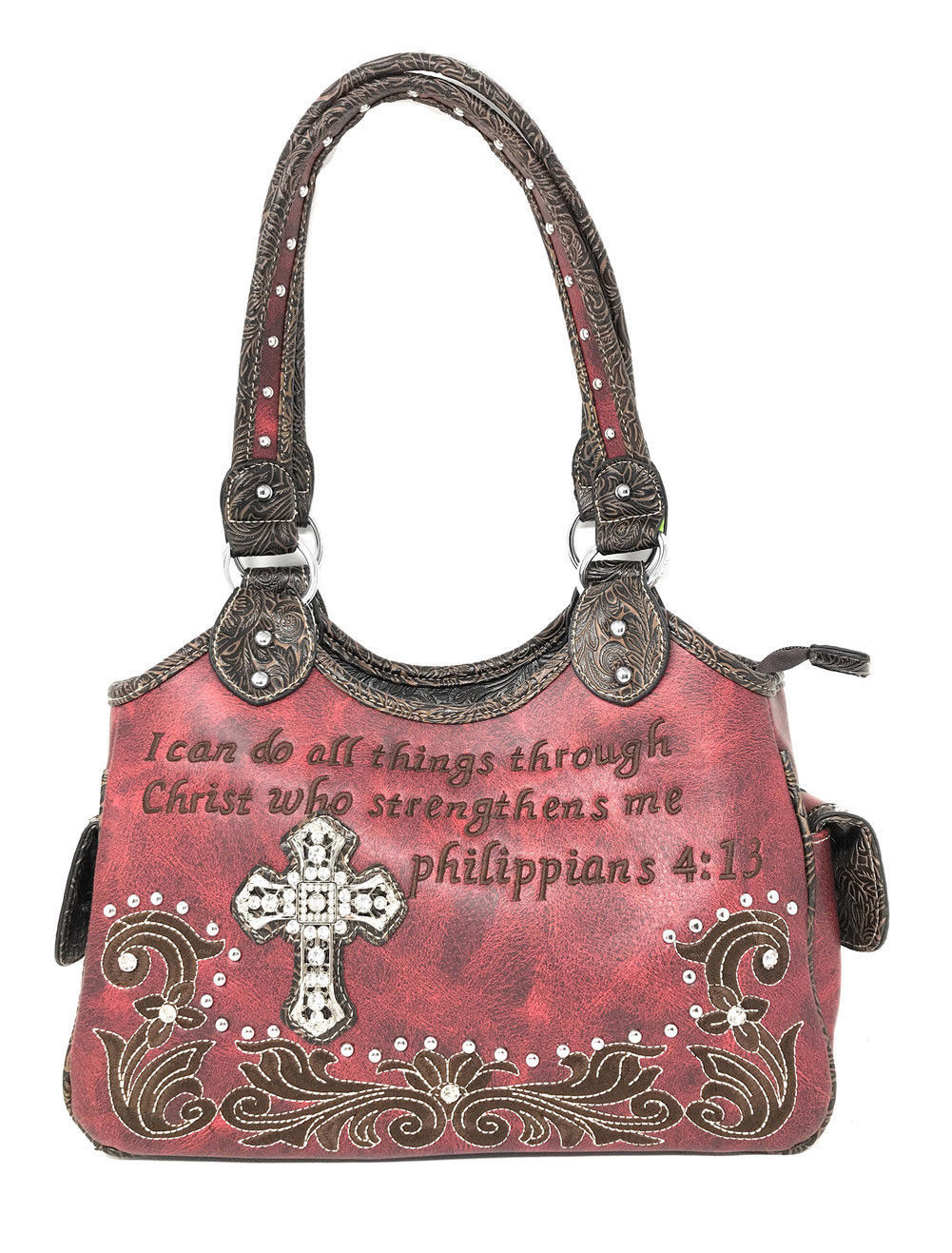 Texas West Concealed Carry Bible Verse Rhinestone Cross Flora Women Handbag