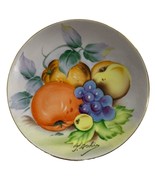 T Aoki Signed Porcelain Hand Painted 6&quot; Plate Fruit Grapes Orange Peach - $11.88