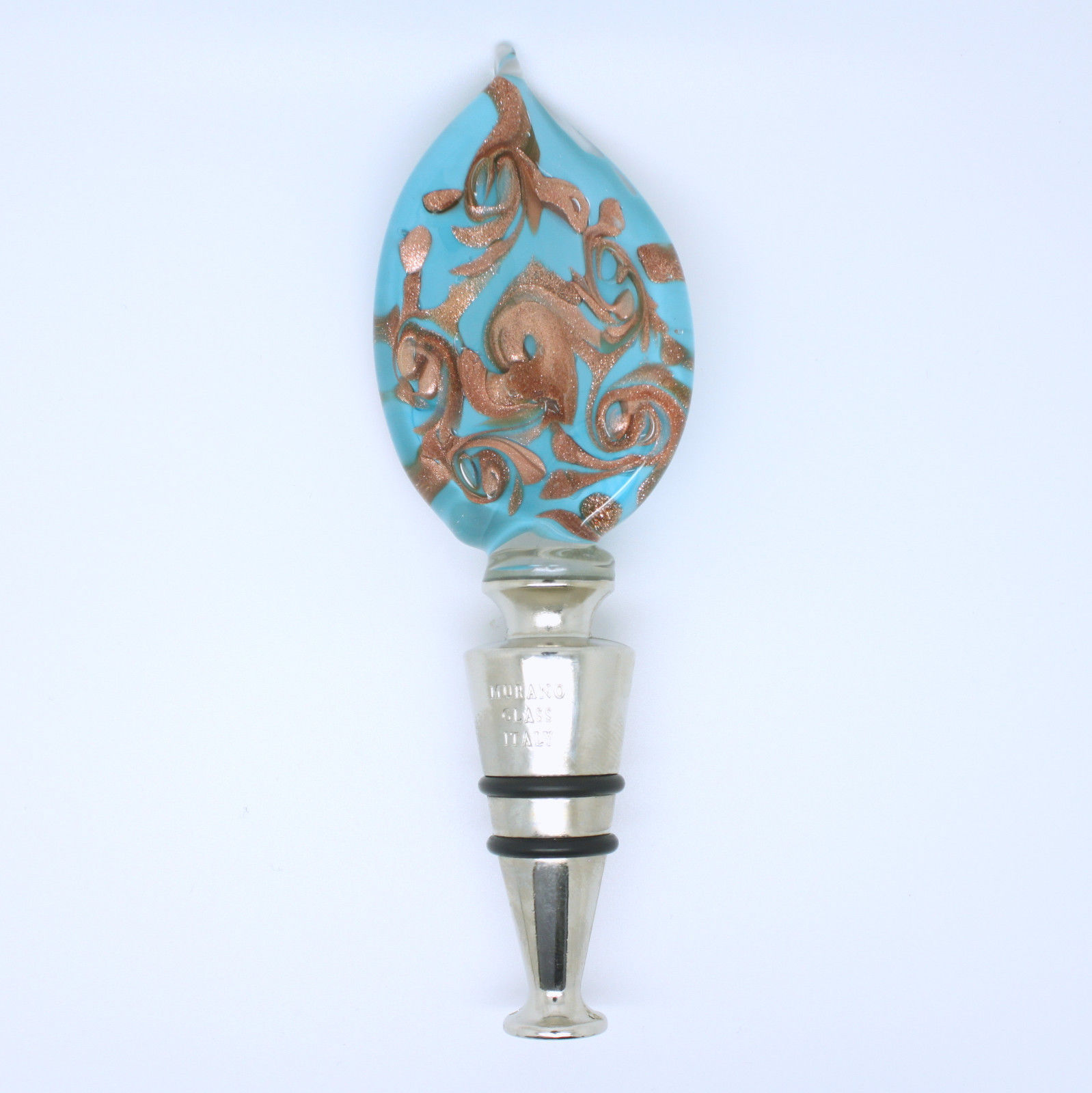 Light Blue Swirl Authentic Murano Glass Wine Bottle Stopper Bottle