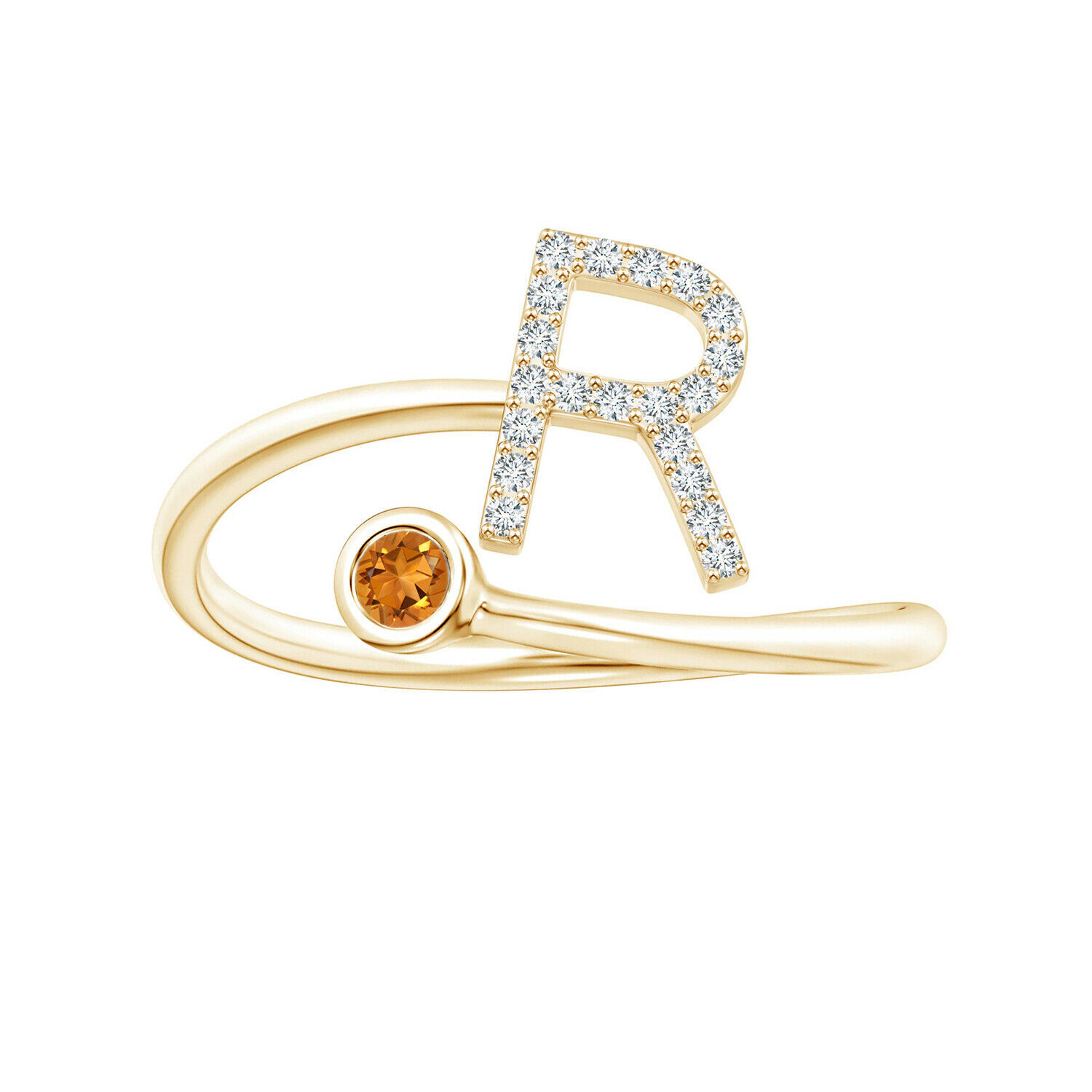 Capital R Initial Personalized Citrine Gemstone 9K Yellow Gold Adjustable Ring