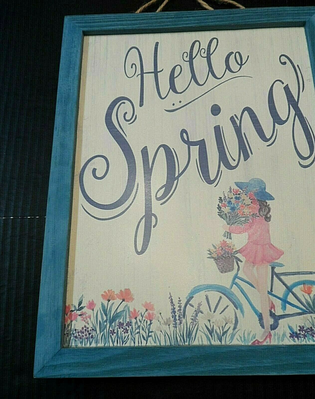 Creative Coop Co-Op Wall Art Framed Hello Spring Floral Wood Decor 