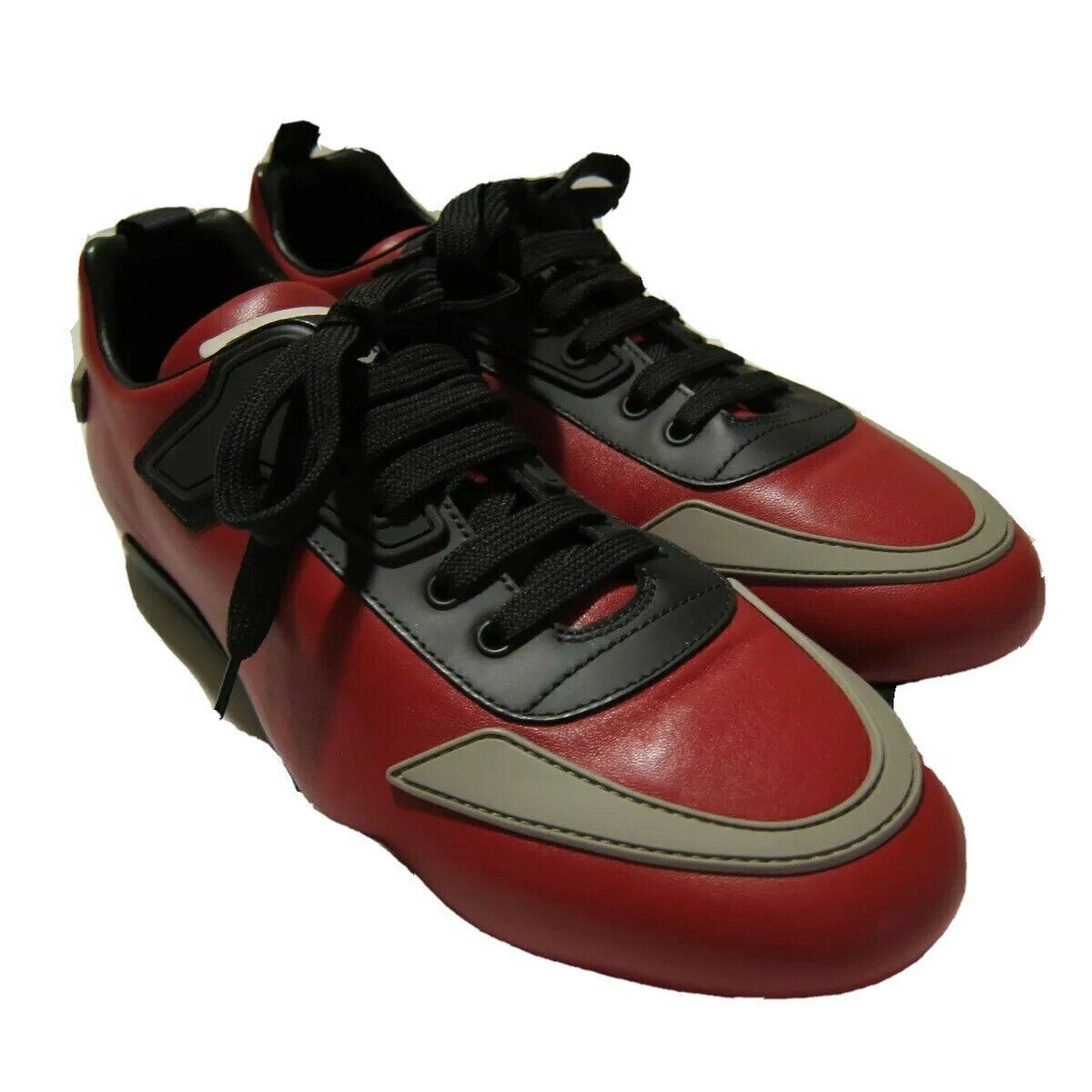 prada leather sneakers with rubber trim