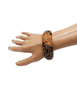 Vintage wood abstract tan scrollwork large bangle bracelet - $14.99
