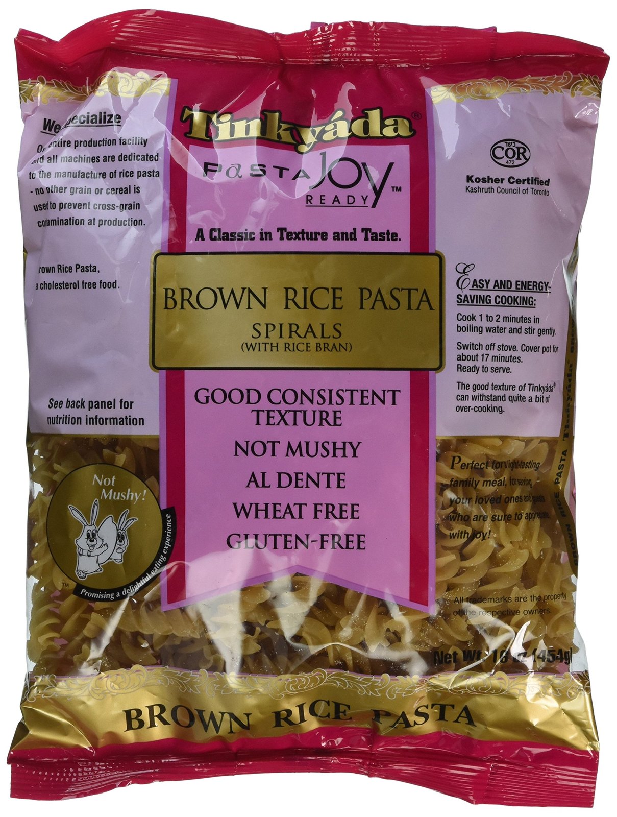 Tinkyada Pasta Joy Ready, Spiral, Brown Rice, 16 oz Grains & Pasta