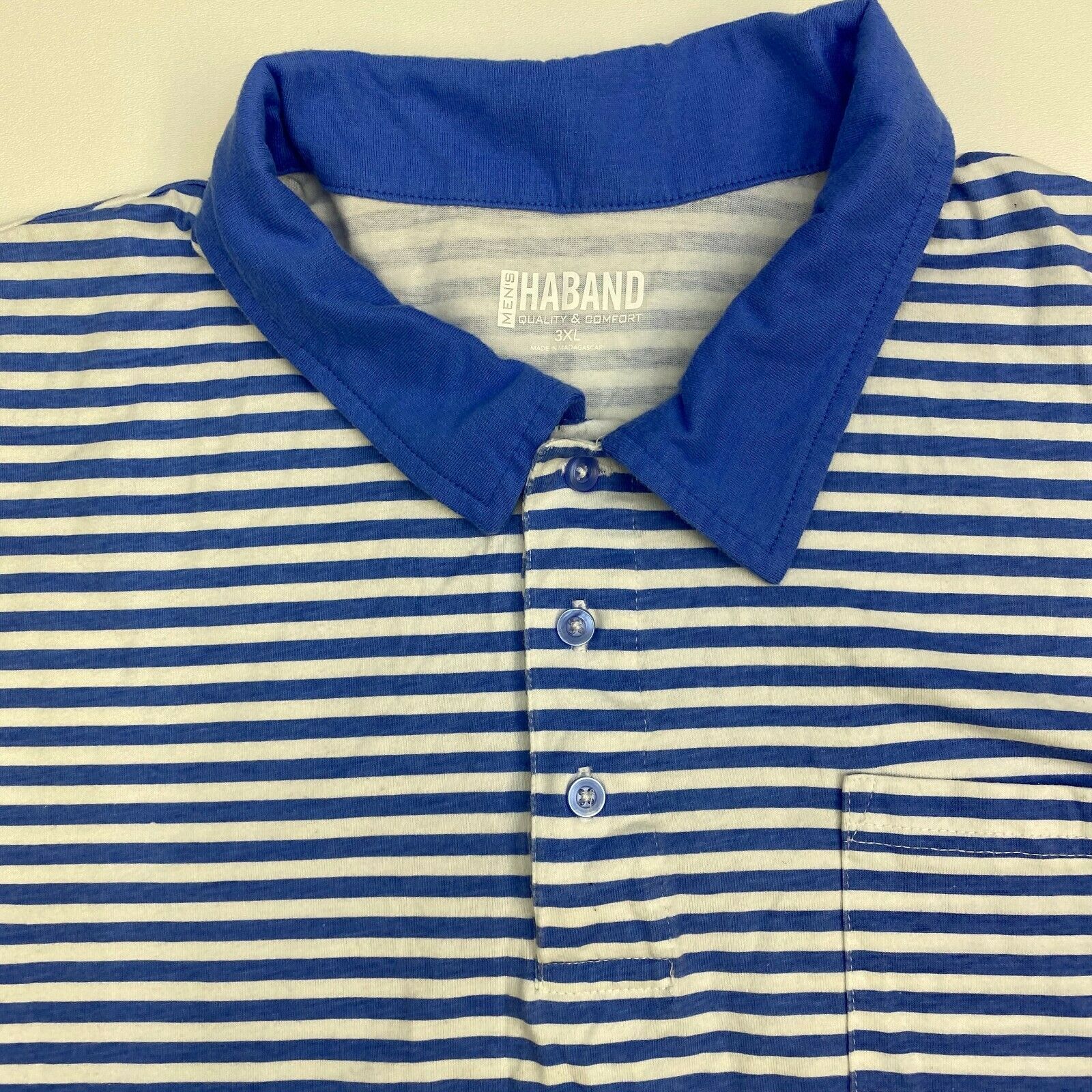 Haband Polo Shirt Mens 3XLl Blue White Stripe Short Sleeve Casual - Polos