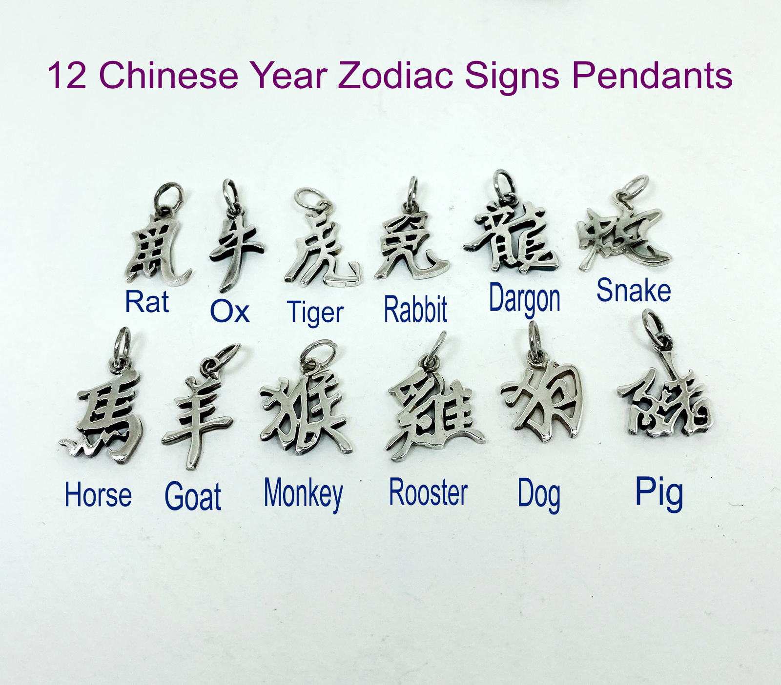 925 Sterling Silver Chinese Year Zodiac Signs Charms 12 Chinese Zodiac Symbols