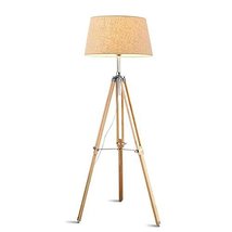 Modern Wooden Tripod Floor Lamp Light With Body Can Be Adjusted And Fabric Lamps - $484.11