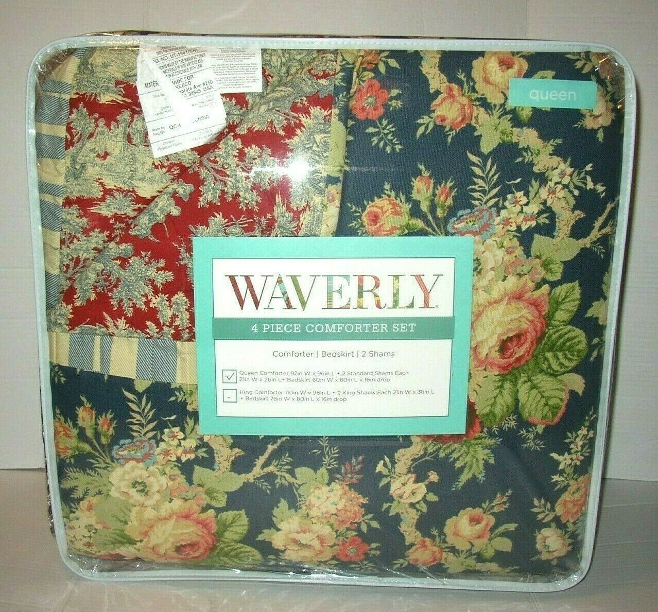 Waverly Sanctuary Rose Reversible King Comforter Set Toile Floral 