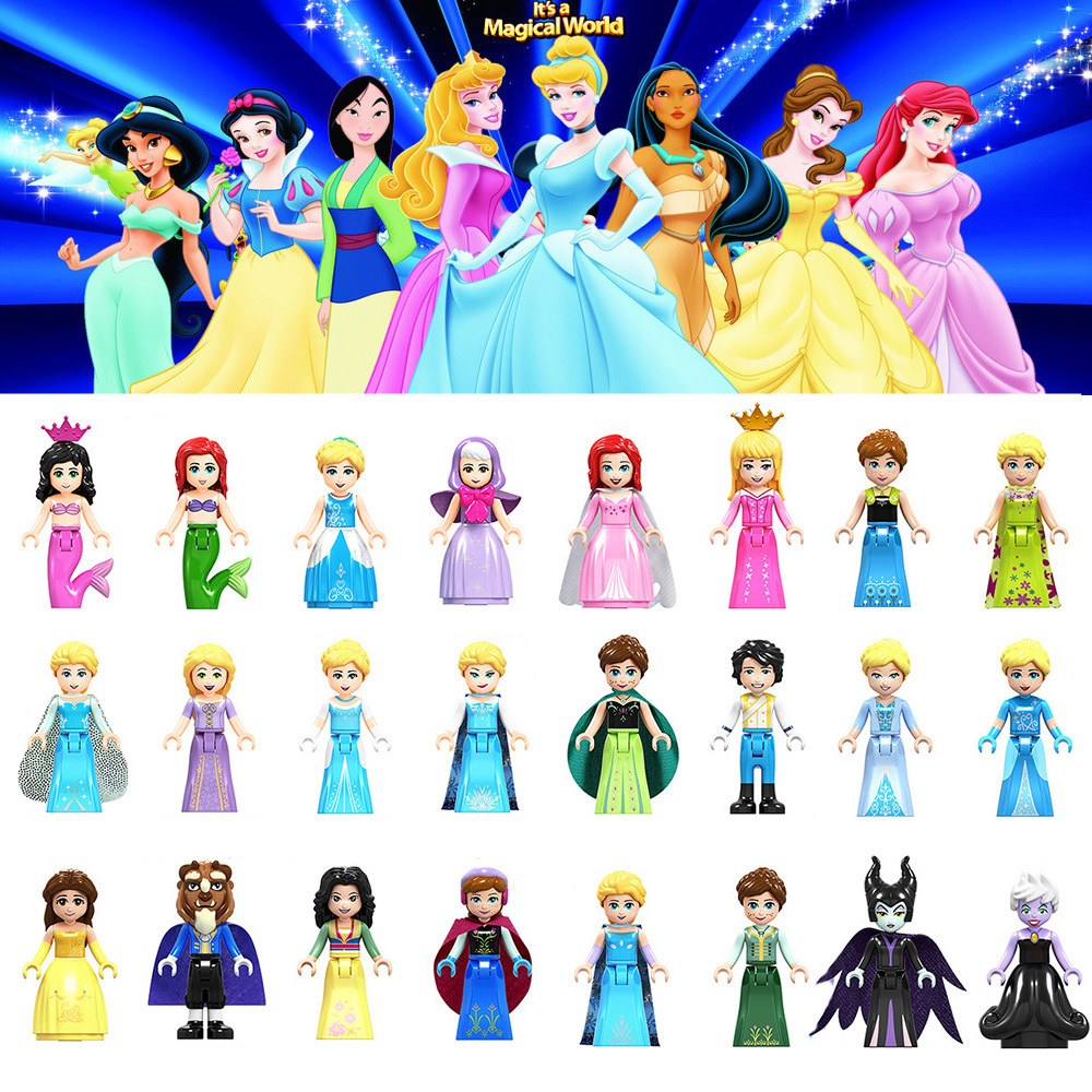 24Pcs/Set Girls Friends Princess Belle Elsa Cinderella MiniFigure Block MOC Toy