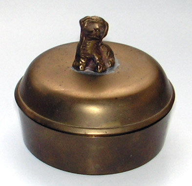 Primary image for Antique Brass Spaniel Puppy Trinket Box or Powder Jar
