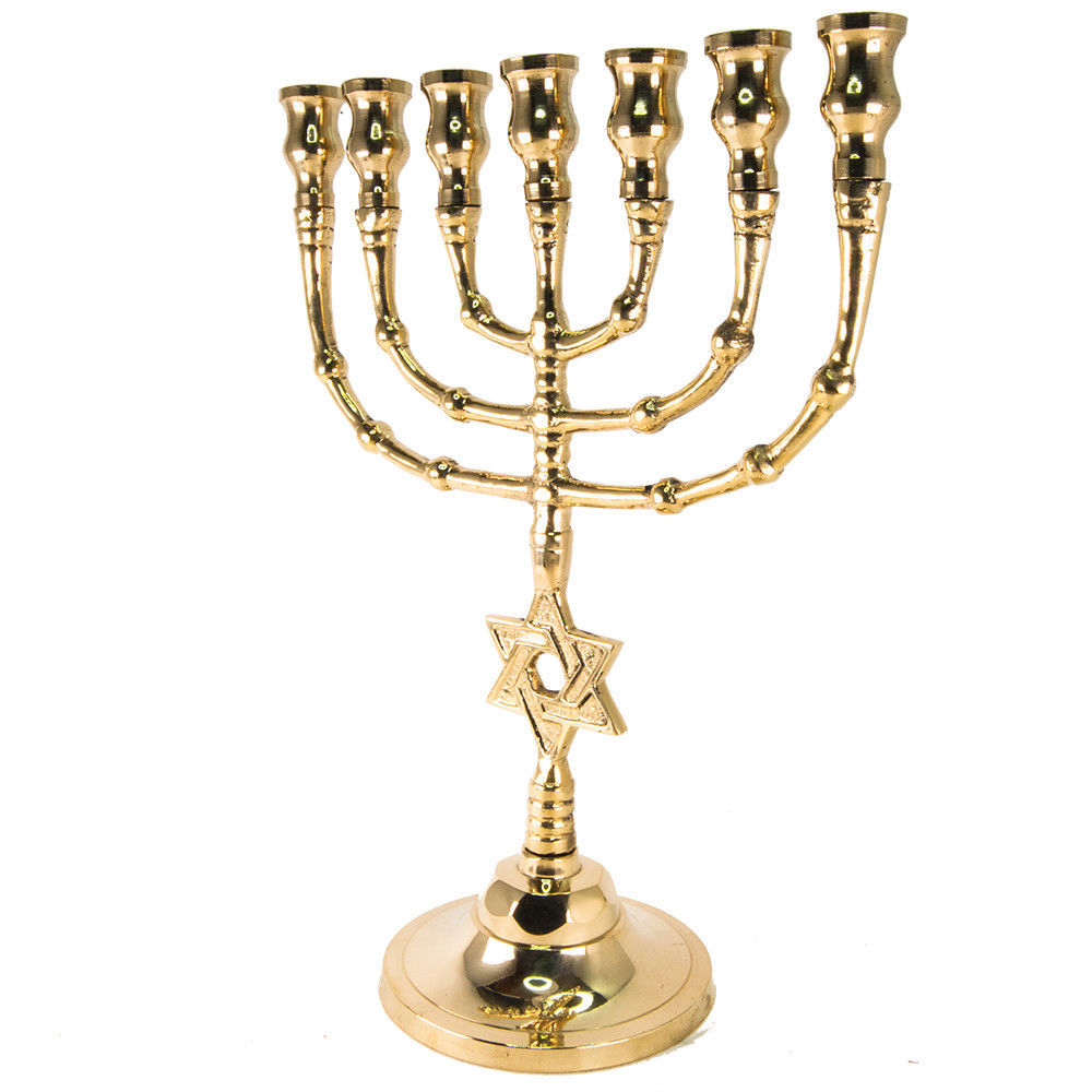 Traditional Jewish Menorah 7 Branch Candles Holder Star of David 9