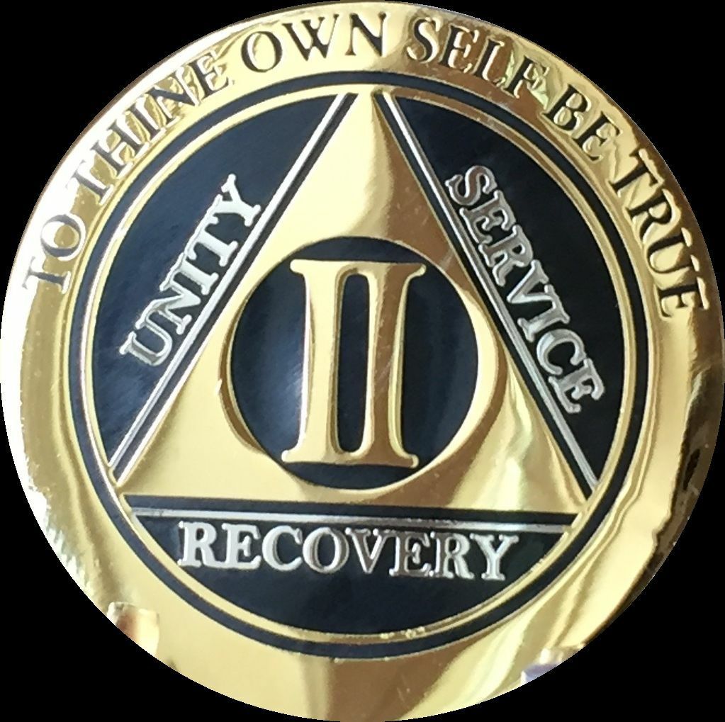 2 Year AA Medallion Black Gold Plated Bi-Plate Alcoholics Anonymous Chip Coin