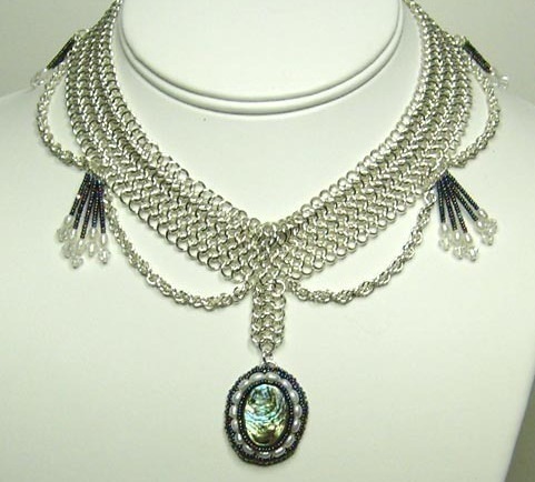 Chainmail Necklace Argentium Sterling Silver Abalone & Pearl ...