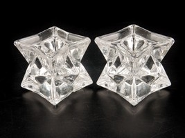 Vintage 1980s Avon 3D Stackable Star Crystal Candle Holders, Rhombus Squ... - $19.55