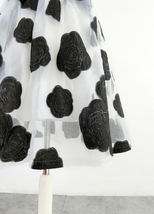 White Black Flower Modi Skirt Outfit Summer High Waist Organza Party Midi Skirts image 4