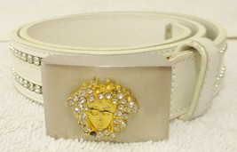 Vintage Gianni Versace 885 White Leather and Crystal Belt 70/28 Made in Italy - $237.60