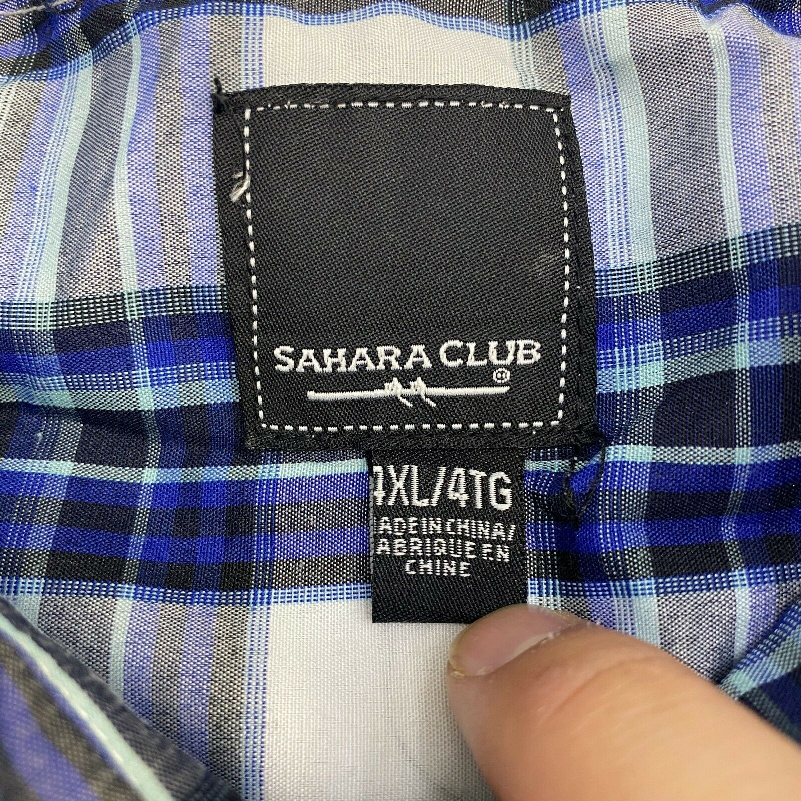 Sahara Club Button Up Shirt Mens 4XL Blue Plaid Long Sleeve Casual ...