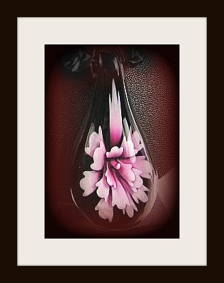 Pink Flower in Murano Glass Lampwork Pendant with Black Background - $8.00