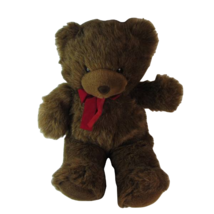 Gund Fuzzy Brown Bear 22&quot; with Red Velvet Bow Vintage EUC - $42.42