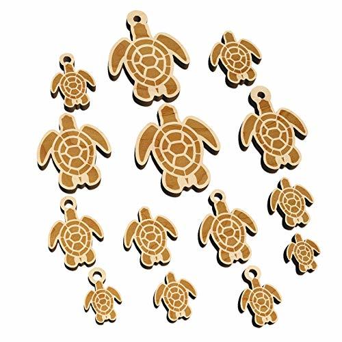 Sea Turtle Tribal Mini Wood Shape Charms Jewelry DIY Craft - 25mm (7pcs) - with