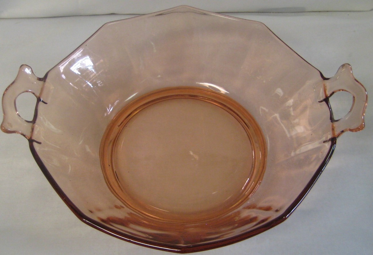 Vintage Pink Depression Glass 10 Paneled Bowl Double Handled 10 1/2