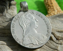 Thaler Coin Pendant Maria Theresia Austria Sterling Silver - $84.95