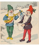 Two Gnomes Singing Christmas Carols, One Playing Lute Antique Christmas ... - $12.00