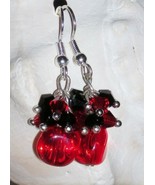 New FUN Black and Red Crystal Bicone Dangle Glass Bead Silver Frechback Earrings - $4.00
