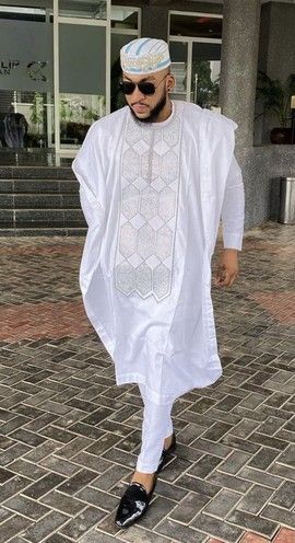 Handmade - All white agbada babariga 3 pcs men's kaftan african clothing african groom suit