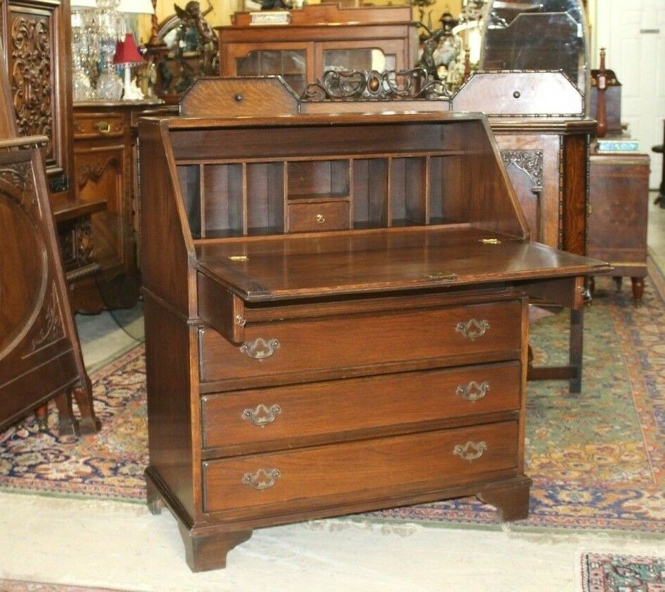 English Antique Oak Slant Front Drop Desk and similar items