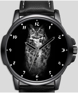 Owl On Black Close-up Portrait  Unique Wrist Watch FAST UK - $54.00