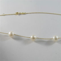 18K YELLO GOLD NECKLACE WITH ROUND WHITE FRESHWATER PEARLS MADE IN ITALY image 2