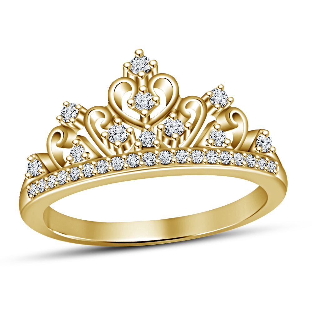 New Fashion Pretty Women's Crown Ring Finger Jewelry In 14k Yellow Gold ...