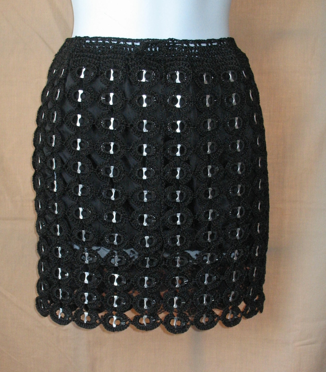 S XS Upcycled Pop Top Crocheted Mini Skirt Black Hand Made Skirts