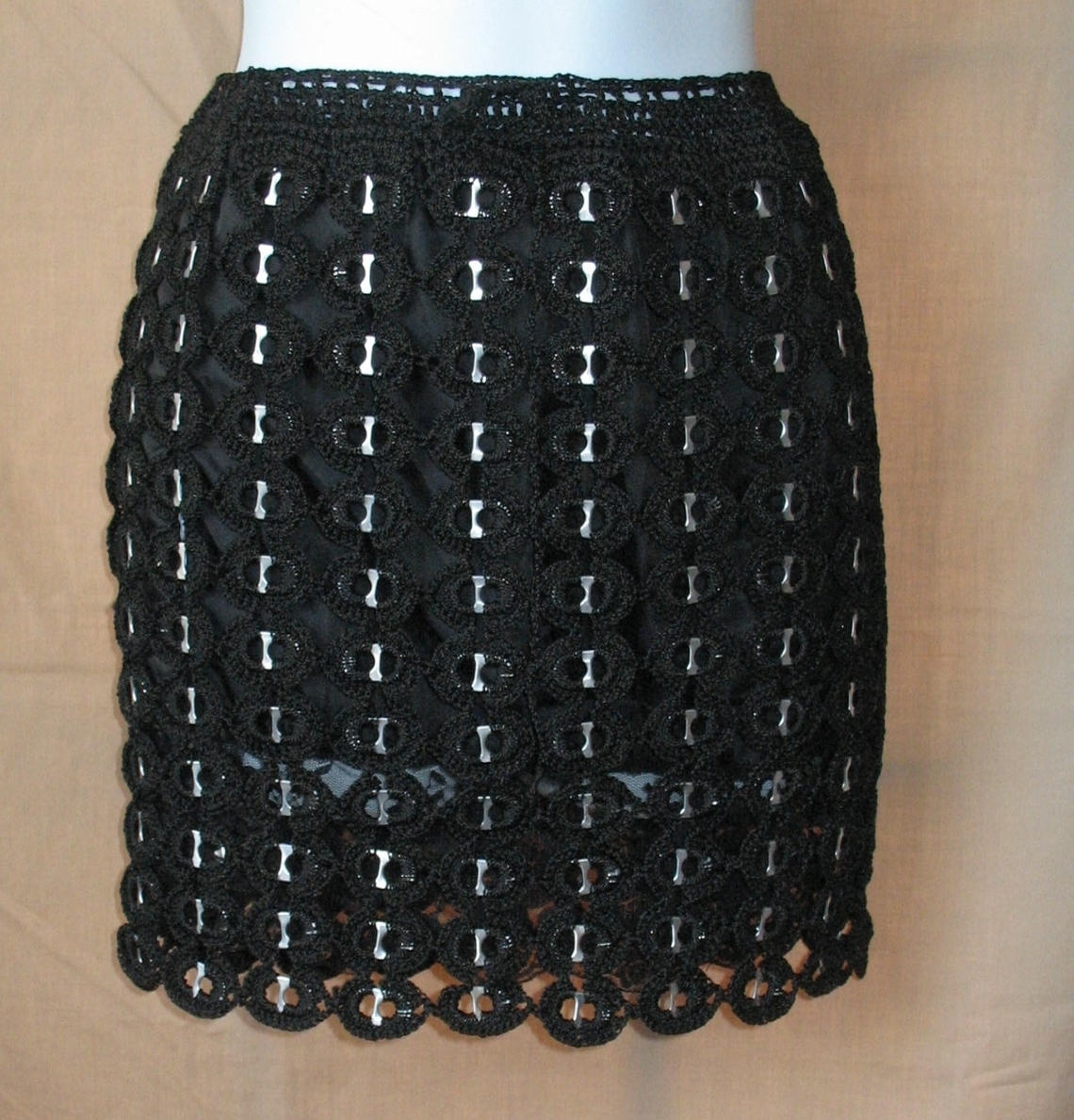 S XS Upcycled Pop Top Crocheted Mini Skirt Black Hand Made Skirts