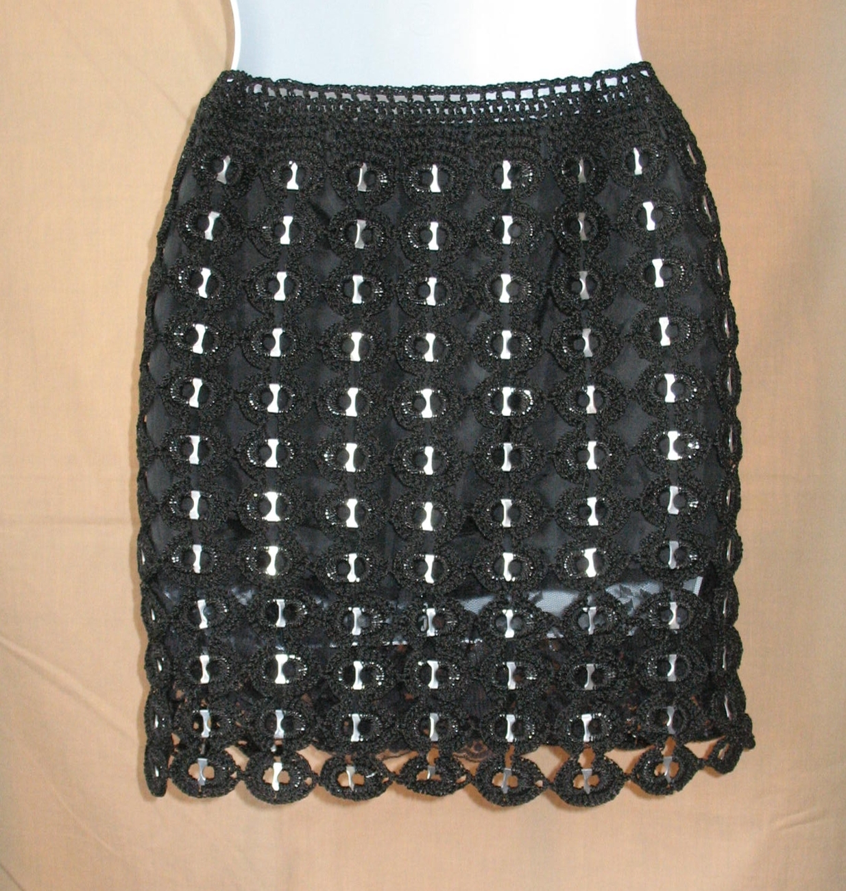 S XS Upcycled Pop Top Crocheted Mini Skirt Black Hand Made Skirts