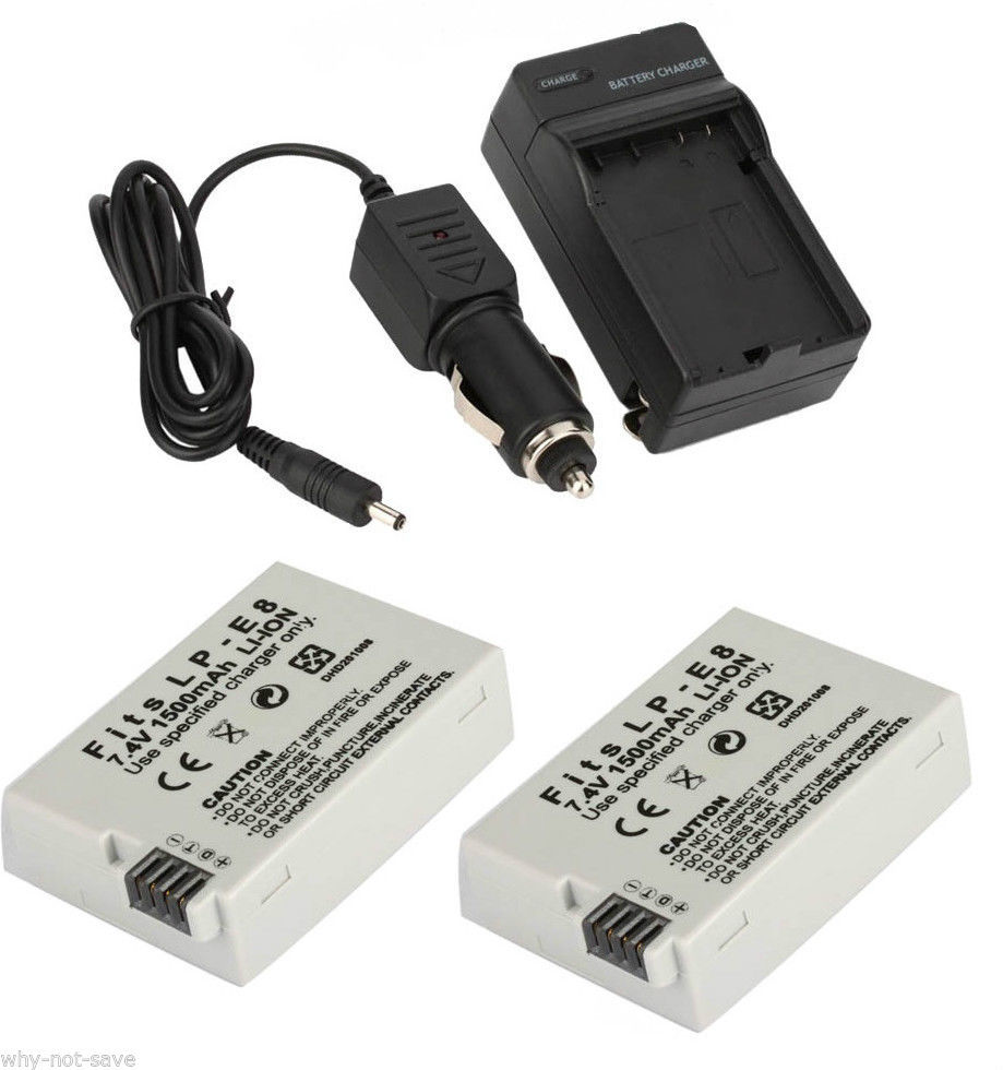 2 replacement Battery with Charger for LPE8 Canon Rebel T2i T3i T4i
