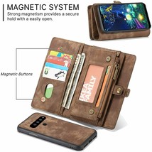 LG V60 ThinQ Wallet Case Leather Card Slots Zipper Pocket Detachable Cover Brown - $39.59