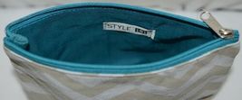 Ganz Brand ER39002 Chevron Design Beige Tan Teal Zipper Makeup Bag image 4